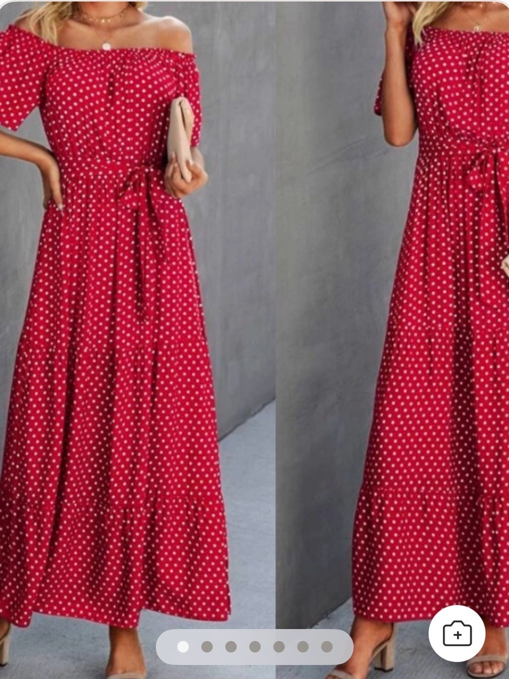 Red Polka Dot Off-Shoulder Maxi Dress - Classic Summer Style